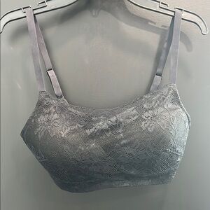 Gray Lace Overlay Bra with Adjustable Straps